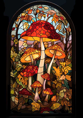 Stained Glass Mushroom Forest