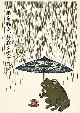 Frog with Umbrella in the Rain