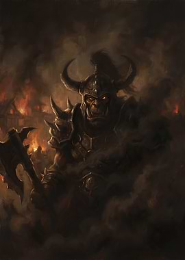 Orc Warrior in Burning Village