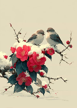 Two Birds on a Snowy Branch