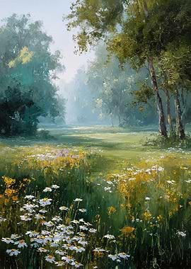 Impressionistic Meadow with Wildflowers