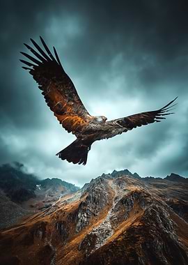 Eagle Soaring over Mountains