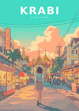 Anime girl walking in Krabi street