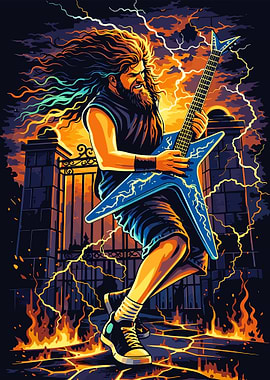 Heavy Metal Guitarist in Lightning Storm