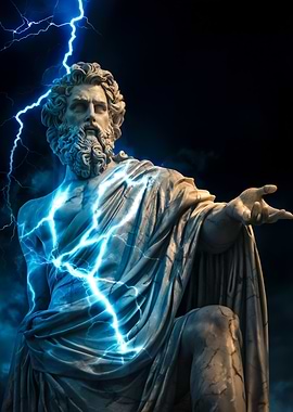 Zeus Statue with Lightning