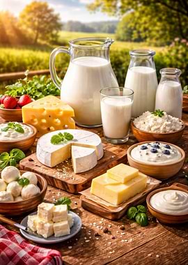 Dairy Products and Strawberries in Nature