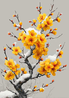 Yellow Plum Blossoms in Snow