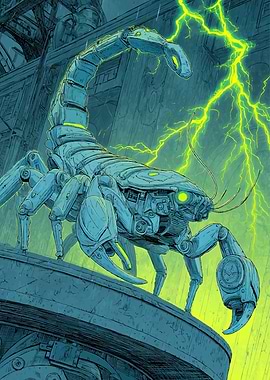 Mechanical Scorpion in Lightning Storm