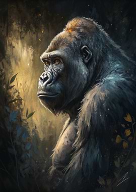 Gorilla Portrait in Forest
