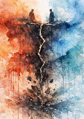 Two figures on a cracked cliff