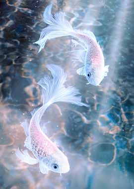 Two ethereal koi fish swimming