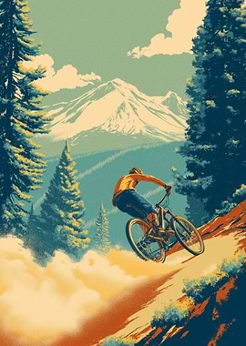 Mountain Biker Descending a Trail