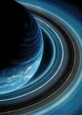 Planet with Rings in Space