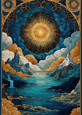 Cosmic Sun Over Mountain Lake