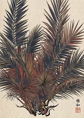 Japanese Palm Fronds Painting