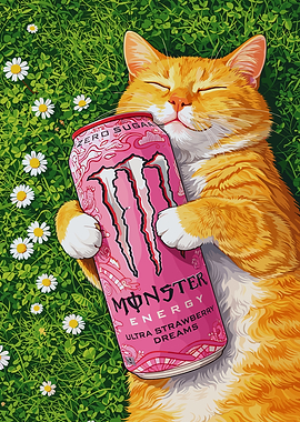 Cat Hugging Monster Energy Can