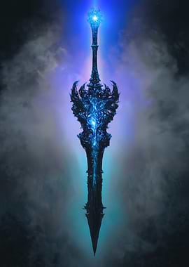 Dark Fantasy Sword with Blue Energy