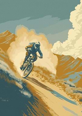 Mountain Biker Descending a Dusty Trail