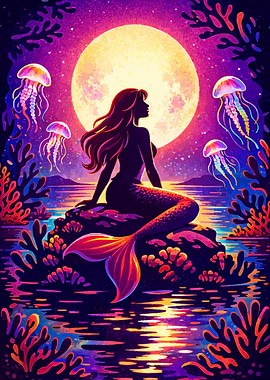 Mermaid Under a Full Moon
