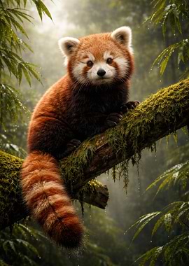 Red Panda on a Mossy Branch