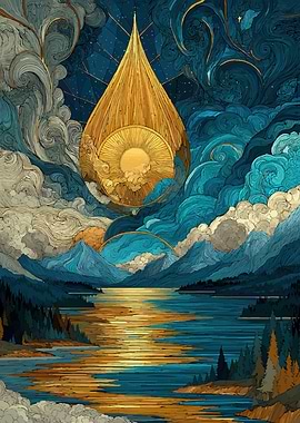 Golden Sun Over Mountain Lake