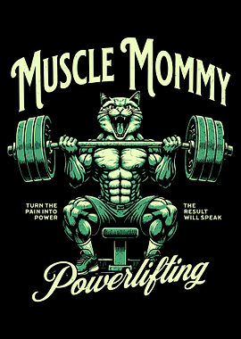 Muscle Mommy Poster, Powerlifting Cat Art, Gym Motivation Wall Print