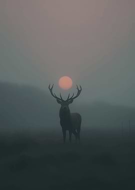 Majestic Deer in Misty Sunrise