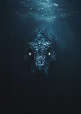 Underwater Dinosaur with Glowing Eyes