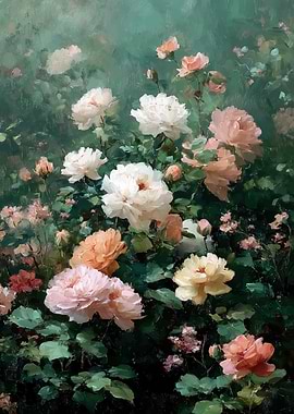 Oil Painting of a Rose Garden