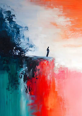 Man on Cliff Edge Abstract Painting