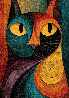 Abstract Geometric Cat Portrait