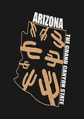 Arizona State Map with Cacti