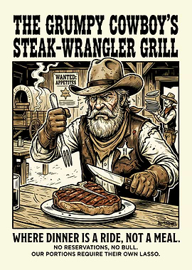 Grumpy Cowboy Steakhouse Poster