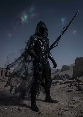 Dark Knight with Sword in Desert
