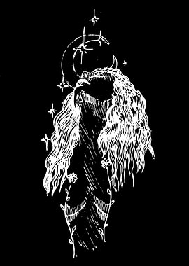 Mystical Woman with Moon and Stars