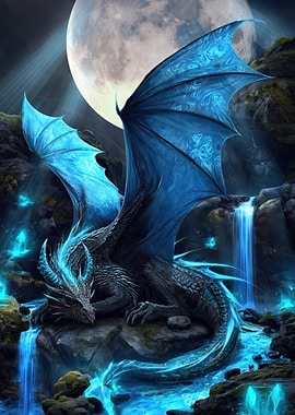 Blue Dragon by Waterfall