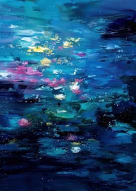 Abstract Water Lily Painting