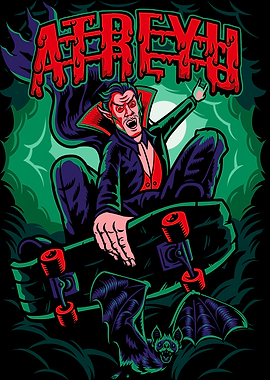 Skateboarding Vampire with Bats