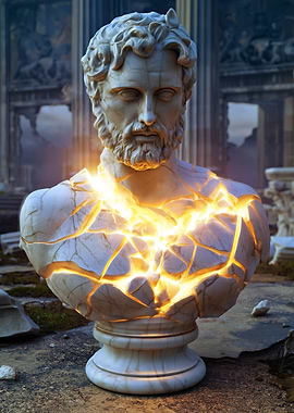 Cracked Marble Bust with Inner Light