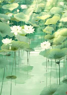 Serene Lotus Pond with Dragonflies