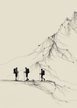 Hikers Ascending a Mountain