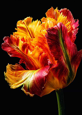 Fiery Parrot Tulip Macro Portrait