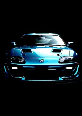 Blue Toyota Supra Car Illustration