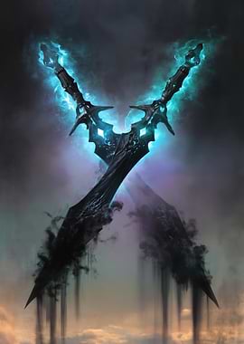 Crossed Demonic Swords with Blue Energy