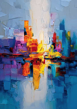 Abstract Cityscape Reflection Painting