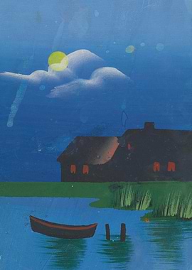 Nighttime Rural Landscape with Boat