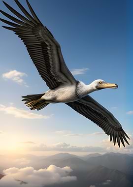 Prehistoric Bird Flying Over Mountains