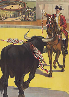 Bullfighter on Horseback Facing Bull