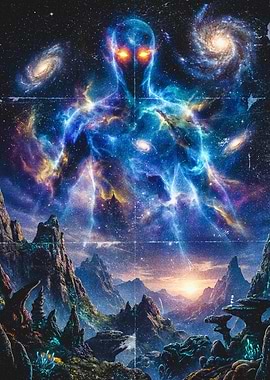 Cosmic Being Over Alien Landscape