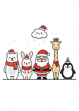 Cute Christmas Animals and Santa